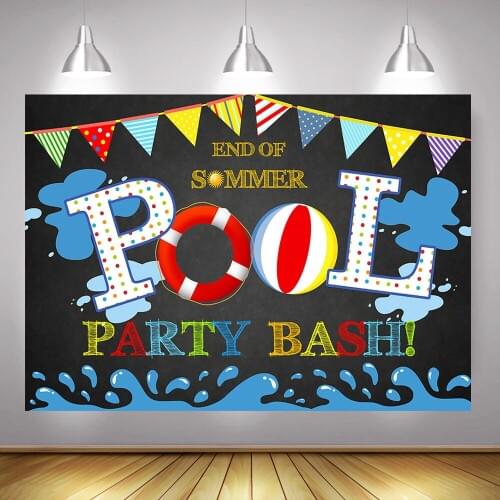 Summer Pool Party Bash Backdrop Banner Splish Splash Swimming Pool Birthday Backdrop Photography Photo Studio Rainbow Bunting