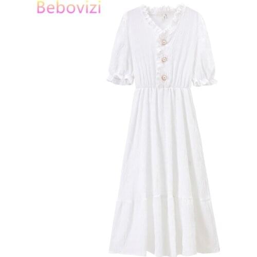 Good za 2020 Cotton White Solid Fashion Korean Summer Elegant Woman Midi Dresses Sweet Preppy Style Short Sleeve Girl Dress