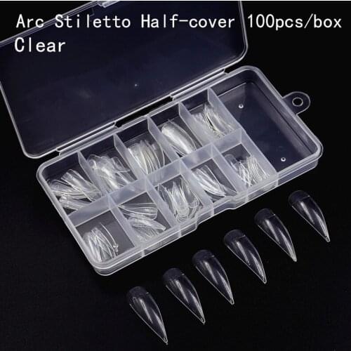 100pcs/box False Fake Nails Artificial Acrylic False Nails for Fingernail Clear Full Cover Nail Tips Nail Finger Extension