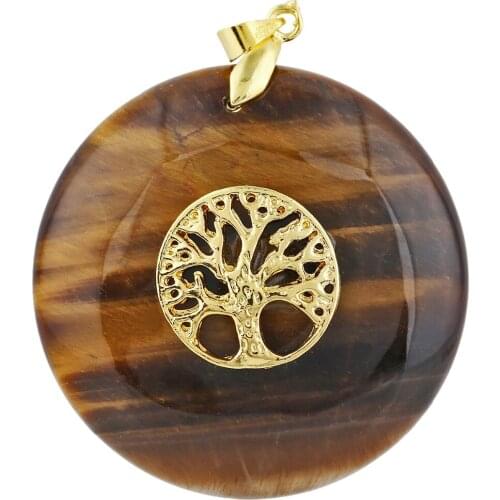 SUNYIK Tigers Eye Stone Round Tree of Life Pendant Healing Jewelry