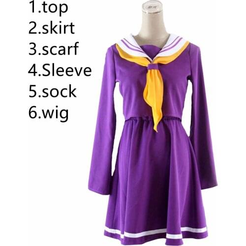 Anime No Game No Life Cosplay Shiro Costume Halloween Women Clothes Carival Dress Wigs Sailor Suit Japanese School Uniform