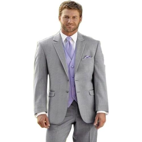 Handsome Light Gray Groom Tuxedos Mens Evening Dress Toast Suit Party Blazer Prom Clothes (Jacket+Pants+Vest+Tie) NO:091