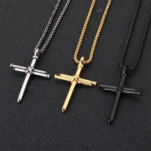 Europe and America Titanium Steel Casting Steel Nail Cross Mens Pendant Punk Style Creative Mens Jewelry