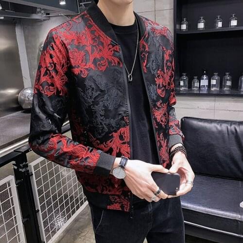 Black Spring Autumn Jacquard Coat Male Bomber Streetwear Clothes 2020 Mens Slim Fit Casual Dress Baseball Jacket