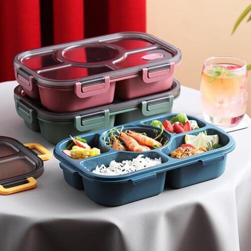 Food Grade PP Material Lunch Box 5 Grids Portable Adult Sealed Food Container for Outdoor Picnic Microwave Heating Tableware