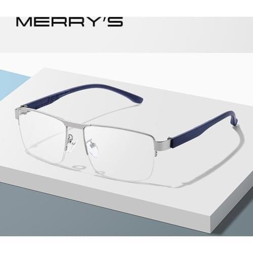 MERRYS DESIGN Men Titanium Alloy Glasses Frame Male Square Ultralight Eye Myopia Prescription Eyeglasses TR90 Legs S2023