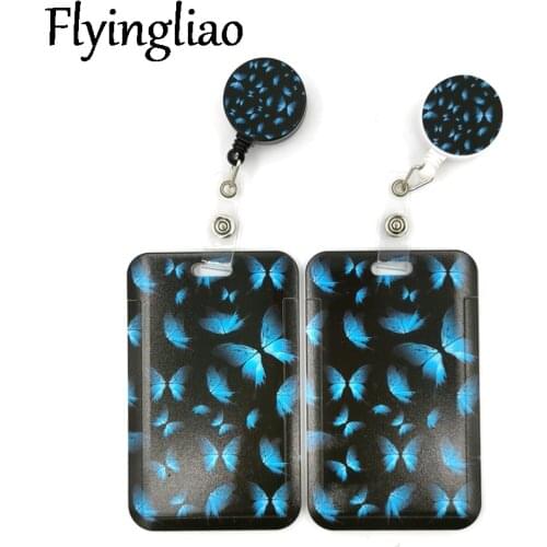 Blue Monarch butterfly Fashion Women Card Holder Lanyard Colorful Retractable Badge Reel Nurse Doctor Student Exhibition ID Card
