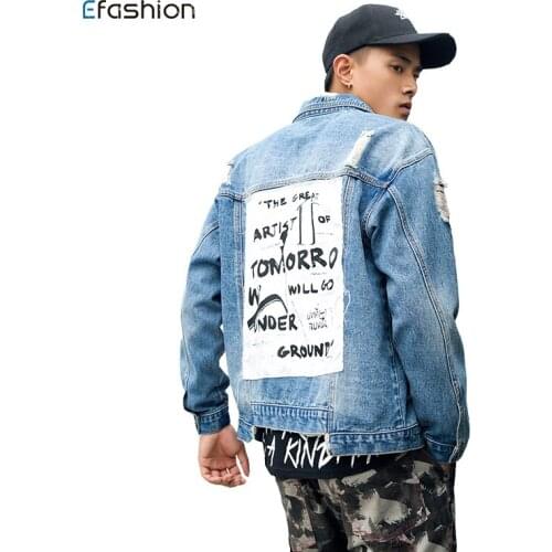 Male Wear Boyfriend Denim Coat Men Distressed Jeans Jacket Streetwear