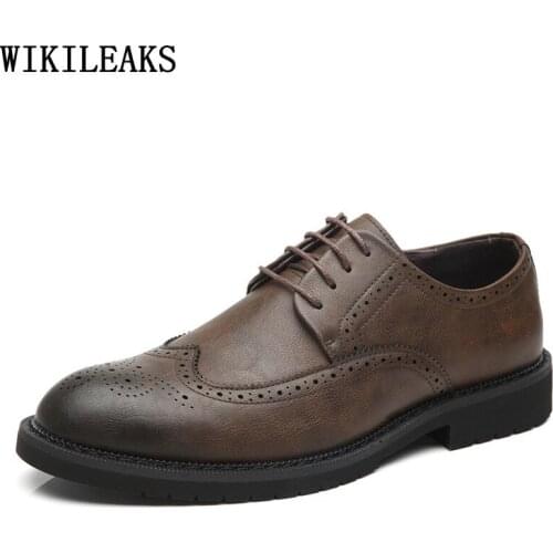 Office 2021 Brogue Shoes Men Dress Shoes Leather Wedding Dress Formal Shoes Men Business Suit Brown Dress Zapatos De Hombre