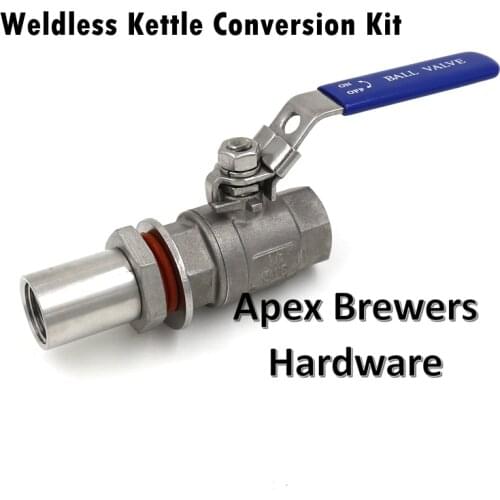 Weldless Kettle Conversion Kit , 1/2"NPT, 2 pc SS316 Ball Valve, Homebrew Hardware