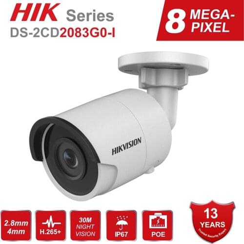 Hikvision Bullet 8MP IP Camera POE Outdoor DS-2CD2083G0-I Outdoor Security Camera H.265 with SD card slot & 30m night vision