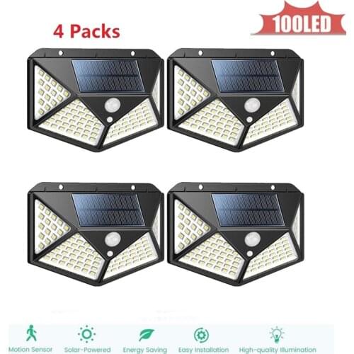 100LED Solar Light Human Body PIR Motion Sensor Wall Light Outdoor Waterproof Street Path Home Garden Energy Saving Lamp 4 sided
