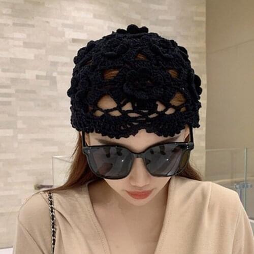 New Hand-Woven Flower Hollow Thin Hat, Spring And Summer Breathable Scarf Hat, Knitted Net Red Hat Woman