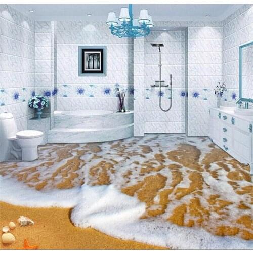 Beibehang Custom flooring 3d beautiful sea view beach sprawling starfish shell 3D floor three-dimensional painting 3D flooring