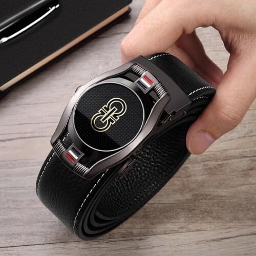 Belt Men Genuine Leather Young Fashion Design Jeans Belt Cowhide Black Automatic Buckle Luxury Brand New Male Belts 18319P