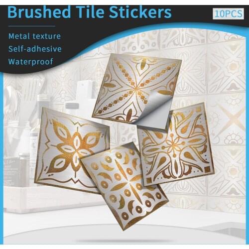 Silver Foil Self Adhesive Tile Stickers Brushed Metal Effect For Bathroom Living Room Wall Decoration Waterproof Glossy Decal