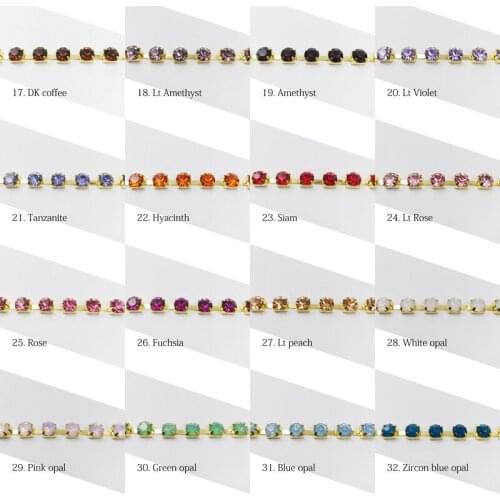 SS28 Crystal Rhinestones Cup chains 3yard Gold Cup chains 26 colors for garment bags free shipping