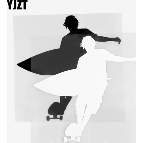 YJZT 17.9×18.0CM Beach Surfing Boy Personalized Decoration Car Sticker Vinyl Decal Car Sticker Black/Silver 20A-0247