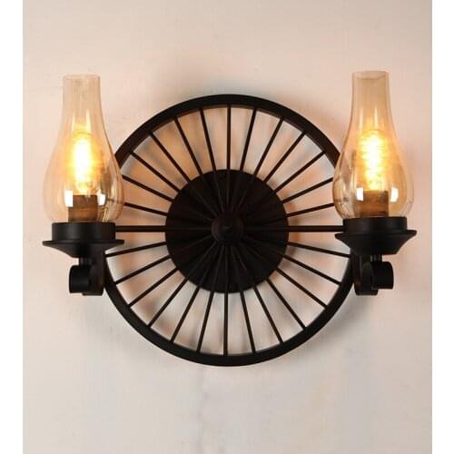 Vintage Loft Wheel Wall Sconce Light Fixture Luminaire Retro American Antique Wall Lamp Restaurant Cafe Home Deco Iron Lighting