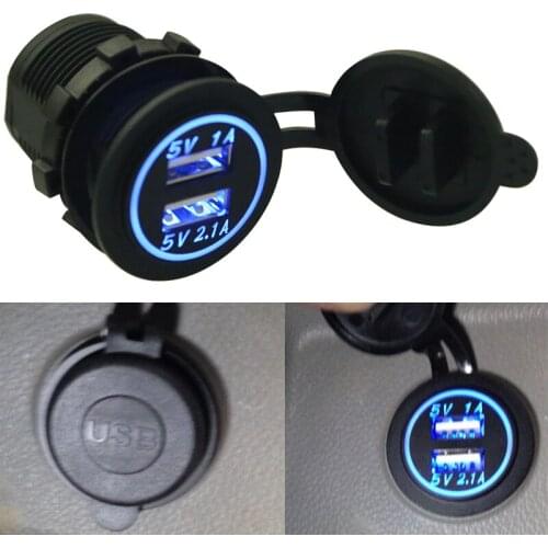 Waterproof Vehicle Car Charger Adapter DC 12V-32V USB Car Dual USB Charger 2 Port Power Socket 5V 2.1A/1A for iPhone for iPad