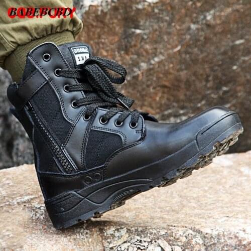 Hight-top Breathable Ultra-Light Combat Boots Mens Special Forces Zipper Combat Mountain Climbing Desert Tactical Big Boots