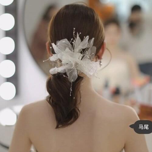 Romantic crepe flower Bridal Headdress Wedding White Yarn Fairy hairpins Flying bridal accessories