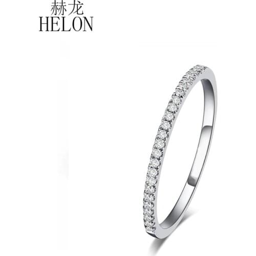HELON Solid 14k White Gold Certified Round 100% Natural Diamond Ring Half Eternity Ring For Women Anniversary Party Gift Jewelry