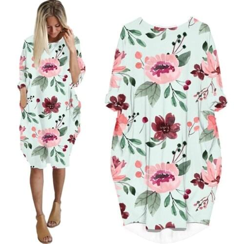 LIASOSO 3D Print Fashion Dress Spring Variety Flower Harajuku Women Dress Long-sleeve Dresses for Women Green Dress