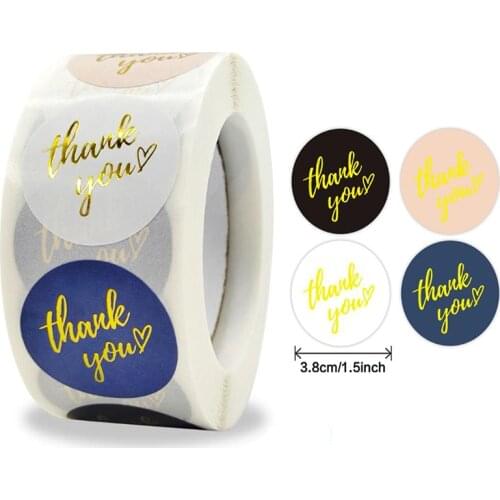 1.5Inch Bronzing Labels Thank You Stickers Decoration Colorful Paper Scrapbook Sealing Sticky Sticker Stationery Supply 50PCS