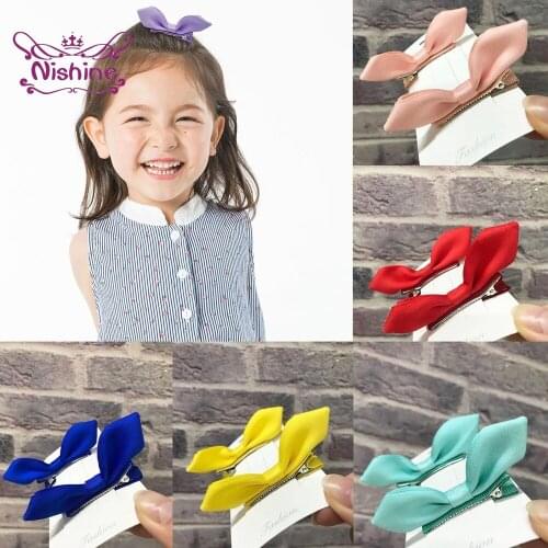 Nishine 1 Pair Candy Color Cotton Bowknot Princess Hairpin Cute Handmade Bunny Ears Bows Hair Clip Infant Headwear Birthday Gift