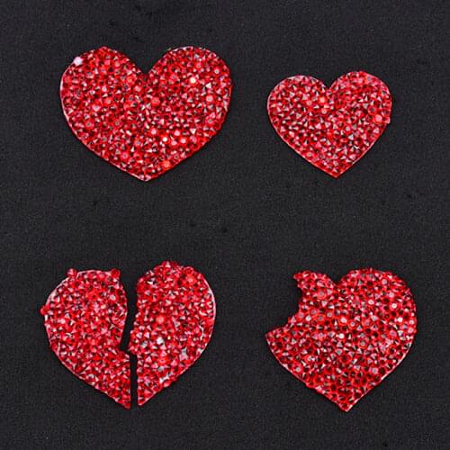 10pcs/lot siam heart shape motifs hotfix rhinestones heat transfer design iron on patches DIY garment applique trim 4 style
