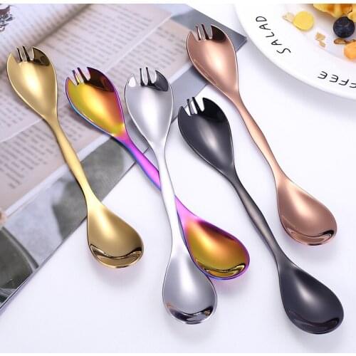 100pcs/lot 2 in1 304 stainless steel Cutlery Dual Head salad Soup Spoon Fork Dinner Tableware Set DIY Kitchen Accessories LX3116