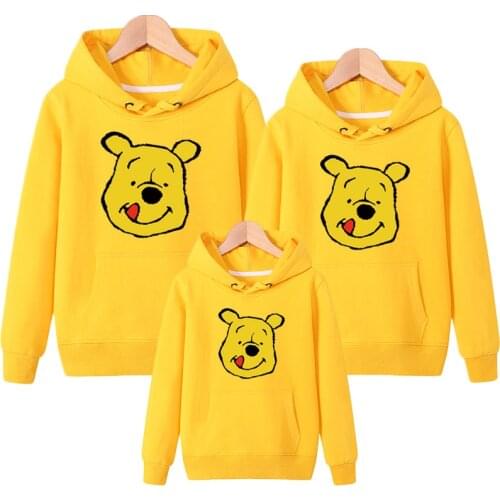 2021 Spring Autumn Family Matching Clothes Cartoon Family Look Winnie The Pooh Hoodies Coats Mother Daughter Son Kids Sweatshirt