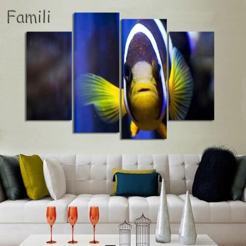 4 Panel No Frame Modern Wall Pictures For Living Room Canvas Print Oil Paintings The underwater world Fish Art Modular Pictures