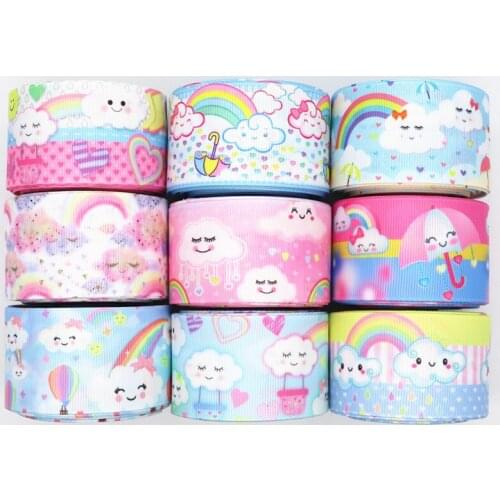 50 Yards 1.5'' (38MM) Rainbow, Cloud Printed Grosgrain Ribbons For Hair Bows DIY Handmade Materials Y19082301