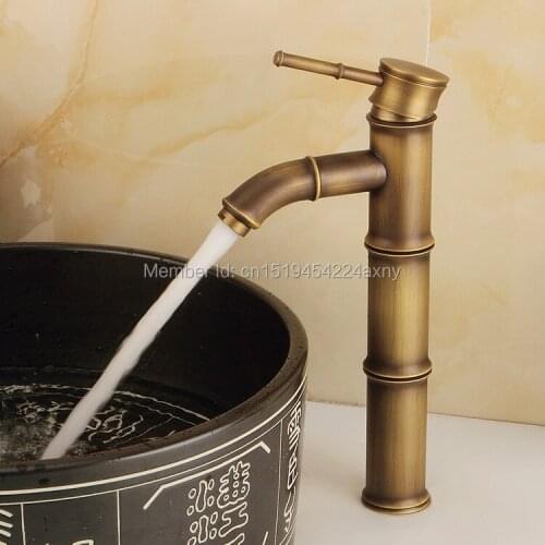 Free Shipping 12" Bamboo Shape Single Handle Antique Copper Bathroom Basin Sink Faucet Waterfall Spout Vanity Mixer Tap GI39