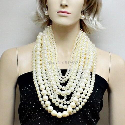 FREE SHIPPING! NEW STYLE P22 WOMEN FASHION IMITATION WHITE PEARLS BEADS NECKLACE UNIQUE DESIGN LAYERS PEARLS BEADS NECKLACE