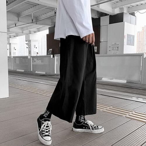 Summer New Men Wide-leg Pants Drape Straight Loose Nine-point Pants 9-point All-match Trend Vintage Falling Hairstylist Trousers
