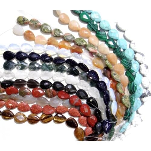 13*18mm Natural stone Quartz agate Tiger eye Opal Faceted water drop spacer beads for Diy Jewelry Making Bracelet Necklace 12pcs