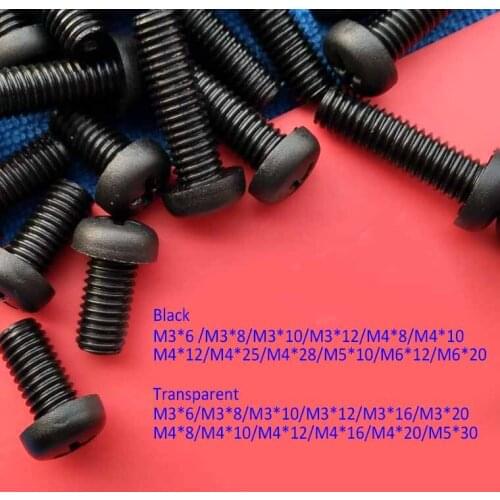 Black color M3X12 pan head nylon plastic screw isolution bolt anti corrosion crosse drive round head or transparent screw