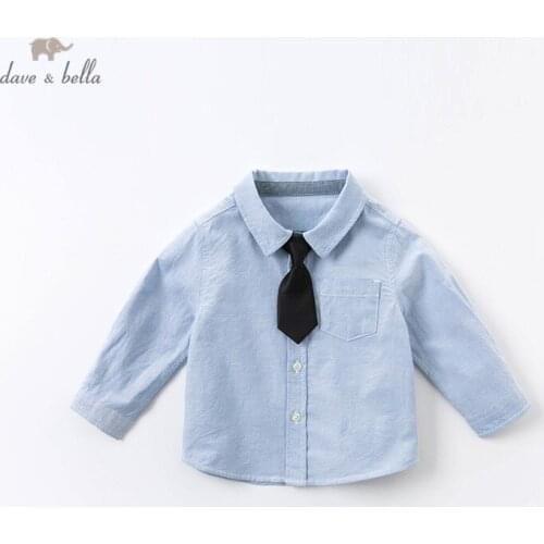 DBA14629 dave bella autumn baby boys removable tie solid shirts infant toddler tops children high quality clothes