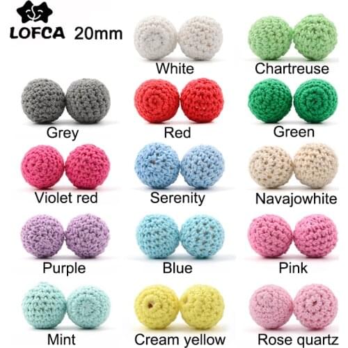 LOFCA 10pcs Wooden Crochet Beads 20mm Chewable Beads jewelry Baby Teether Baby Shower Gifts