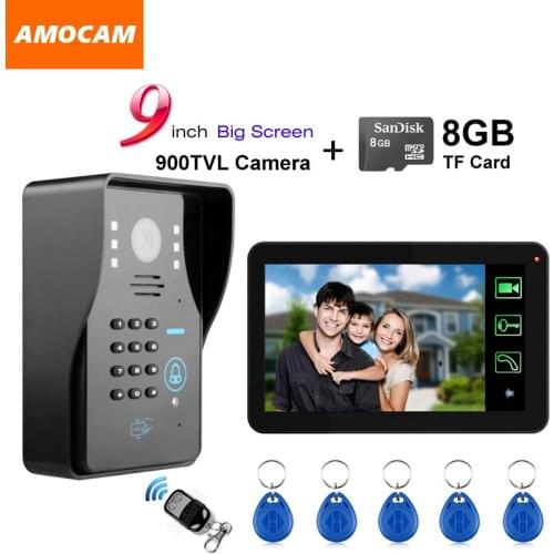 9" Touch Monitor Video Record video door phone Intercom Doorbell Password/ID Card/Remote Control/8GB Card Recording video