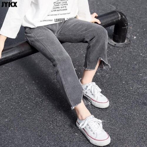 Girls Stretch Slim Jeans Spring 2021 New Childrens Cropped Pants Childrens Fashion Flared Pants