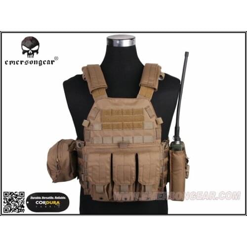 Emersongear LBT6094A Style Tactical Vest With 3 Pouches Airsoft Combat Molle Vest Coyote Brown EM7440CB