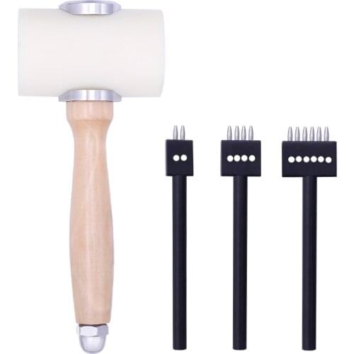 Imzay 2/4/6Prong Leather Hole Punching Tools Set Hand Sewing Stitching Punch Working Hammer Leathercraft Accessories