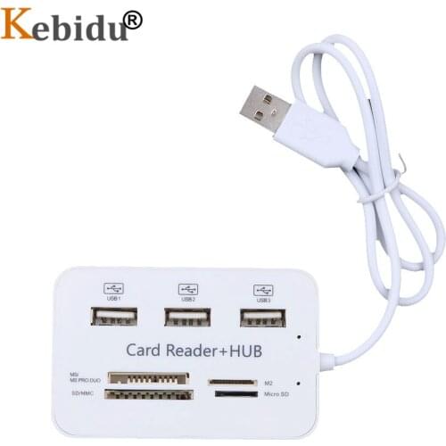 Kebidu 3 Ports USB Hub With SD/MMC/TF/M2 Card Reader Hub Splitter HUB 2.0 For PC Laptop USB Disk Printer i8 Keyboard
