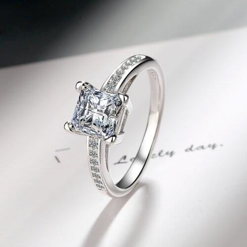 Classic 925 Sterling Zircon Square Finger Ring Jewelry For Women Girls Wedding Party jz056