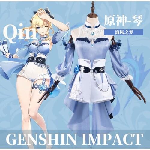 Genshin Impact Jean Sea Breeze Dandelion Cosplay Costume Swimsuit Skin Lovely Uniform Pool Party Summer Swimwear Women wig shoes