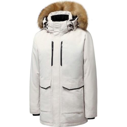 Jacket Men Business Casual Middle Age Men Duck Down Long Slim Coat Winter Warm Thick Fur Collar Parka Windproof Down Coat Male